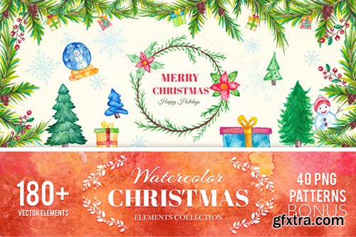 Creativemarket 180+ Christmas Watercolor Elements 465754