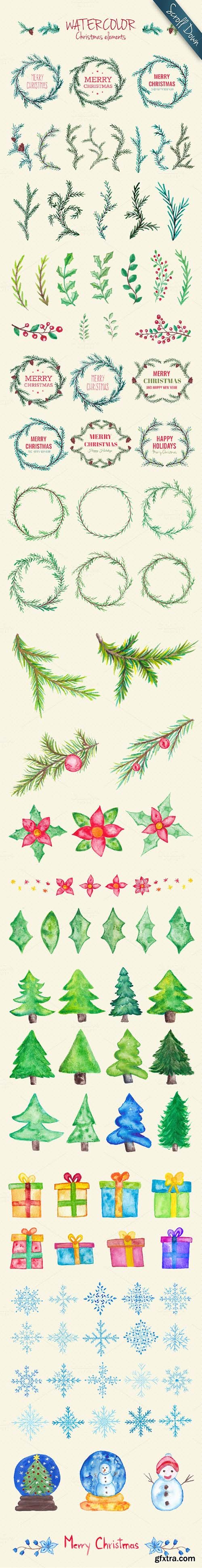 Creativemarket 180+ Christmas Watercolor Elements 465754