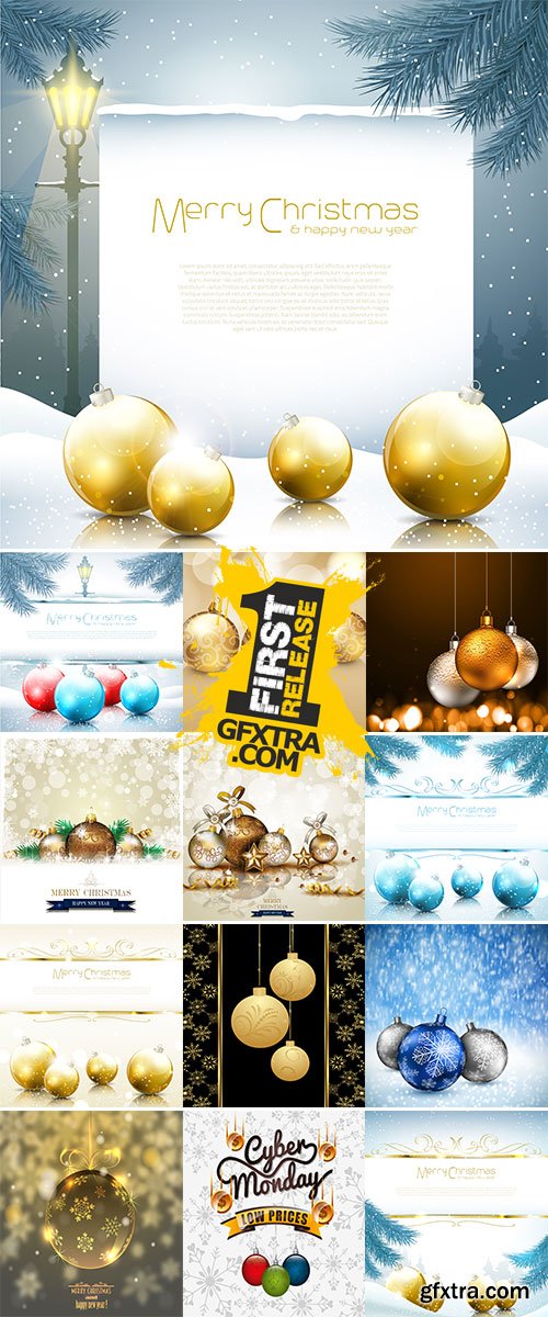 Stock Balls golden, Christmas background vector