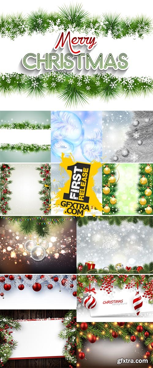 Stock Christmas background with fir and snowflakes vector