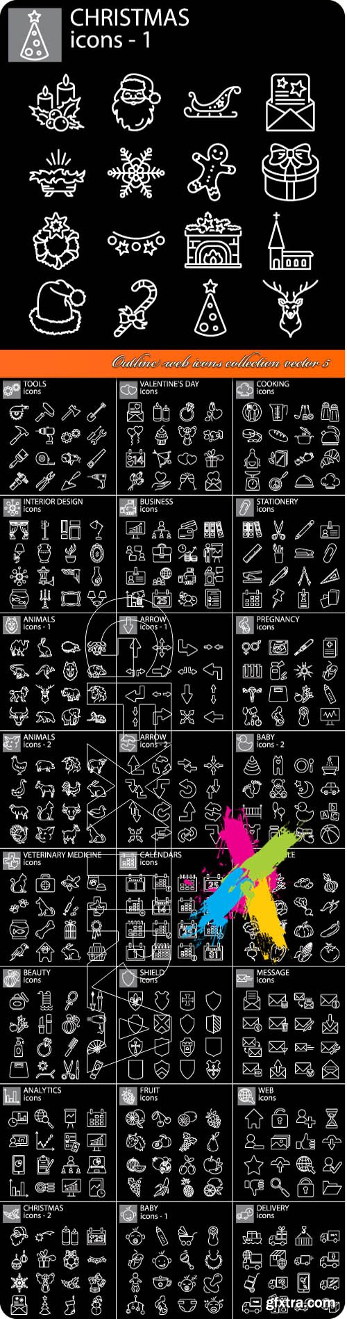 Outline web icons collection vector 5