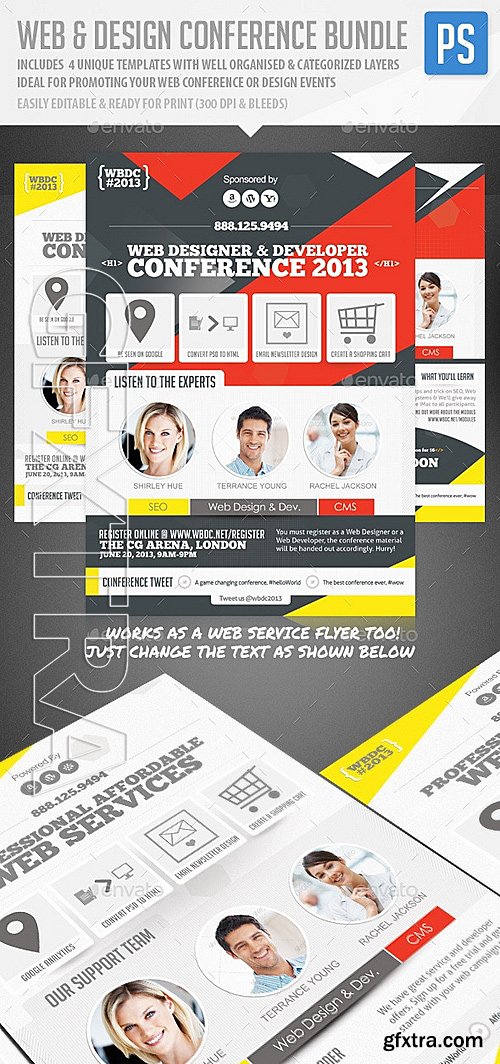 GraphicRiver - Web & Design Conference Flyer, Pass & Badge Bundle 12807905