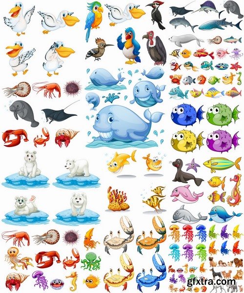 Collection of different animals picture vector cartoon 25 EPS