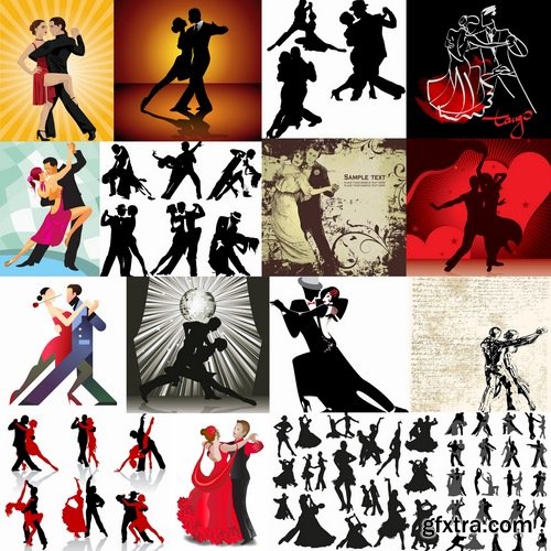 Collection of vector image of tango dance dancer showgirl 25 EPS