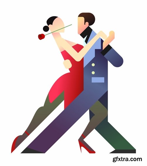 Collection of vector image of tango dance dancer showgirl 25 EPS