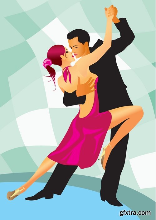 Collection of vector image of tango dance dancer showgirl 25 EPS