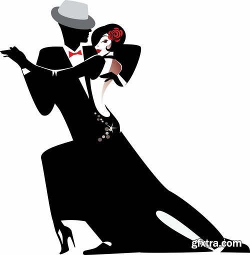 Collection of vector image of tango dance dancer showgirl 25 EPS