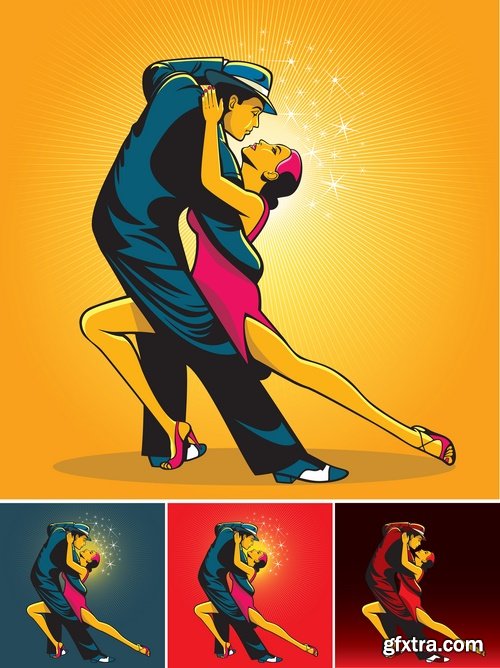 Collection of vector image of tango dance dancer showgirl 25 EPS