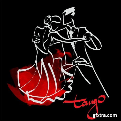 Collection of vector image of tango dance dancer showgirl 25 EPS