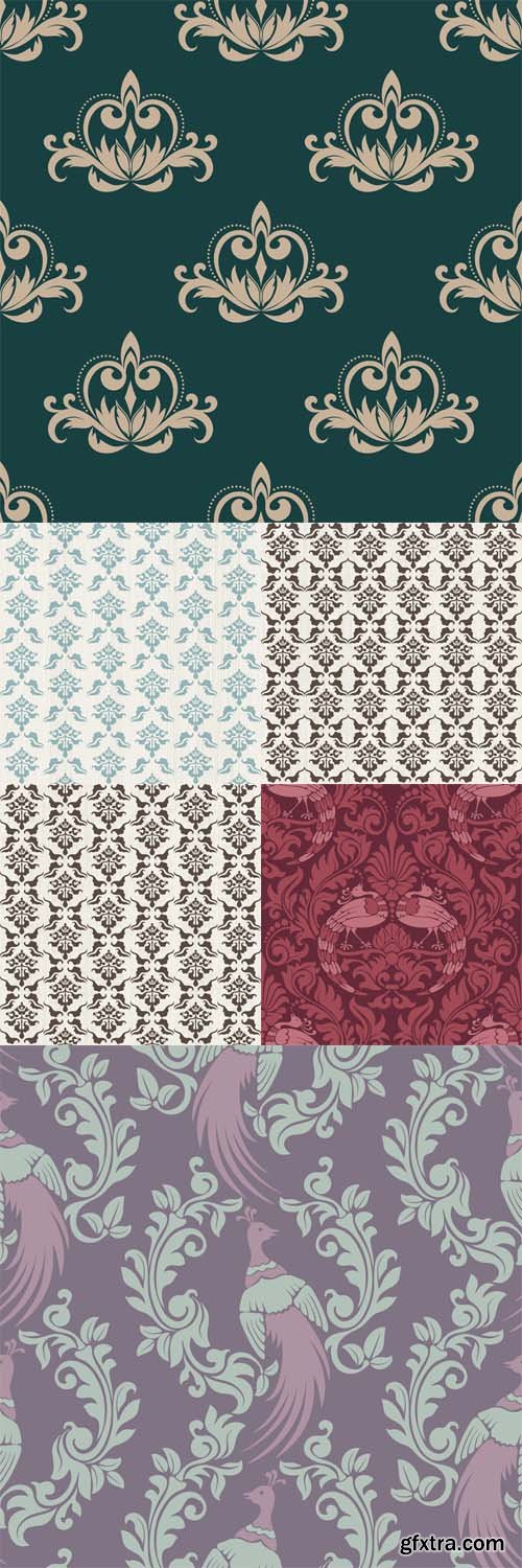 6 Seamless Damask Patterns Vector Set