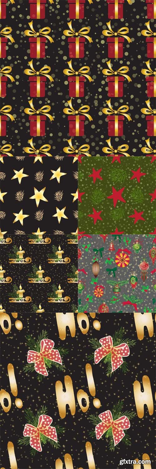 Christmas and New Year vintage seamless patterns with holiday simbols