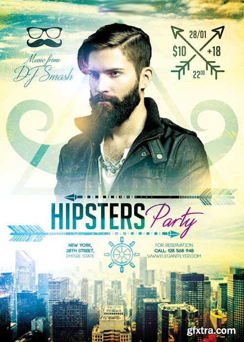 Hipsters Party V3 Flyer PSD Template + Facebook Cover