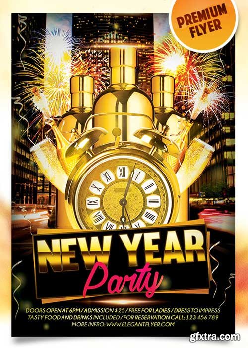 New Year Party Flyer PSD Template + Facebook Cover