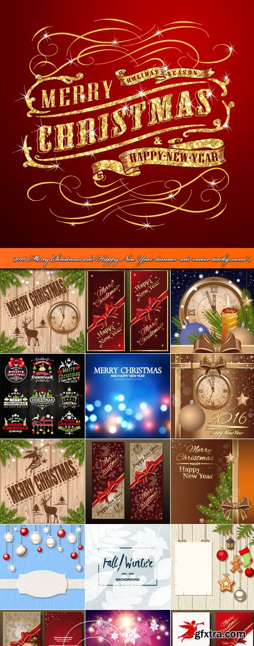 2016 Merry Christmas and Happy New Year banner and vector background 3