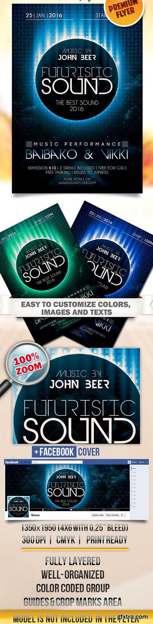 Futuristic Minimal Sound – Flyer PSD Template + Facebook Cover