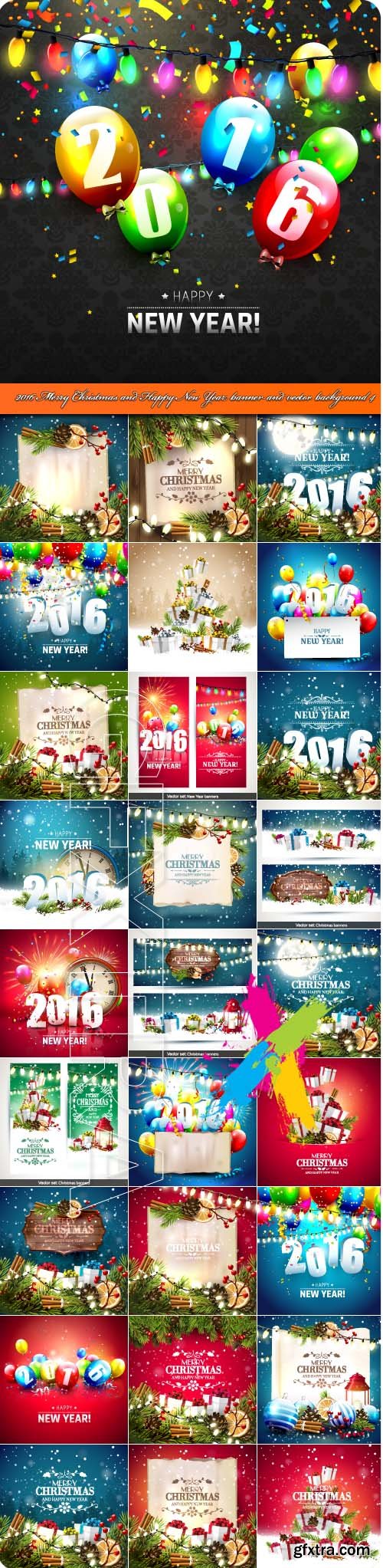 2016 Merry Christmas and Happy New Year banner and vector background 4