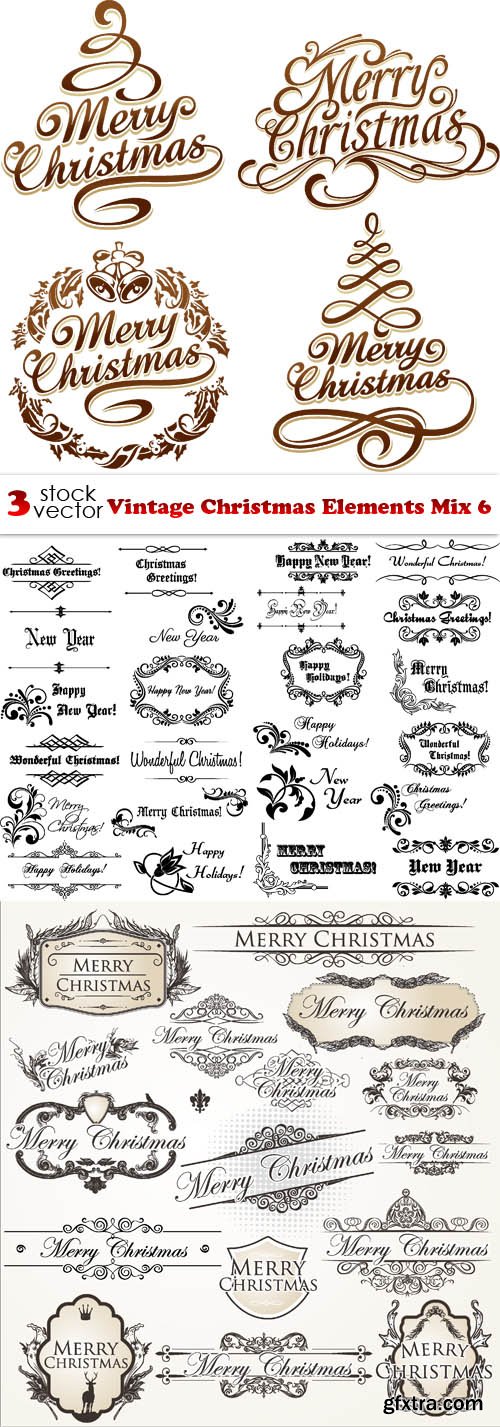 Vectors - Vintage Christmas Elements Mix 6