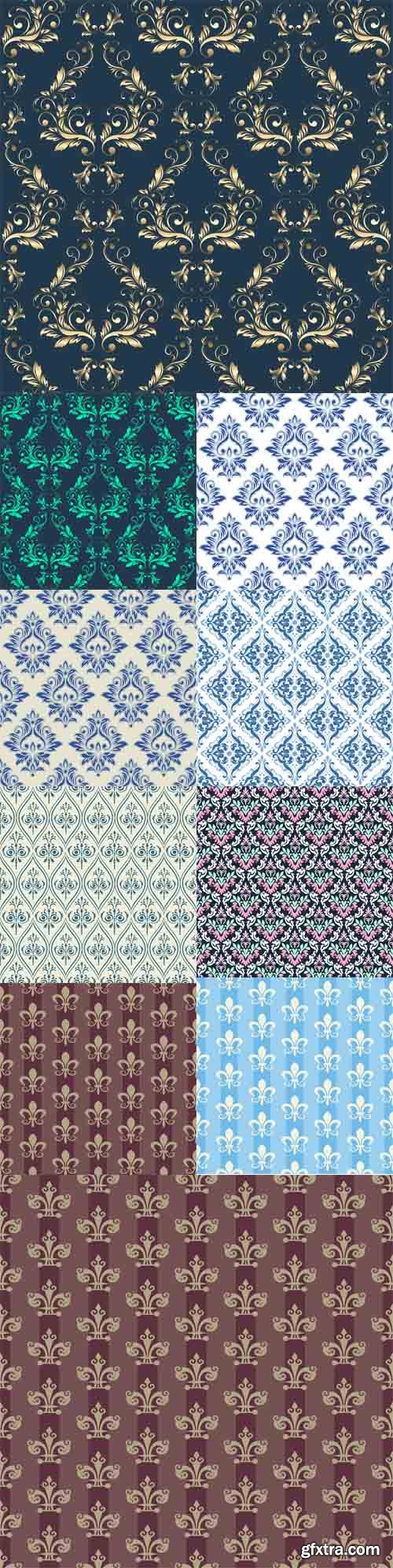 10 Abstract vintage seamless damask pattern vector set