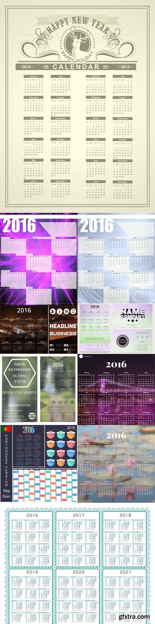 10 Calendars 2016 Vector Set