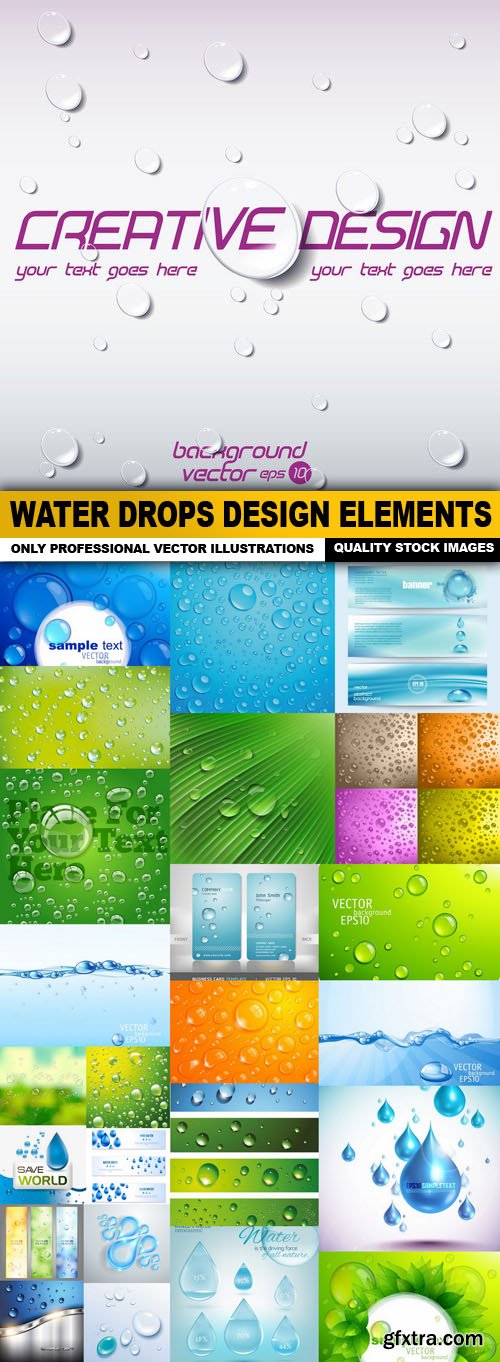 Water Drops Design Elements - 25 Vector