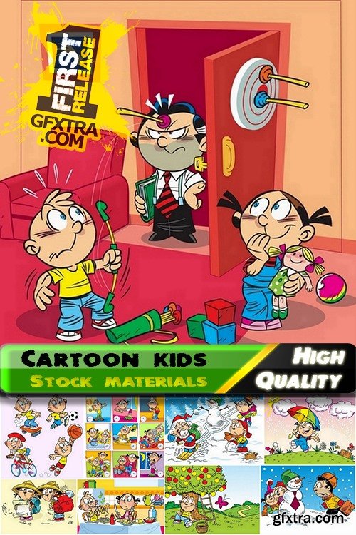 Illustration of happy and funny cartoon kids 2 - 25 Eps