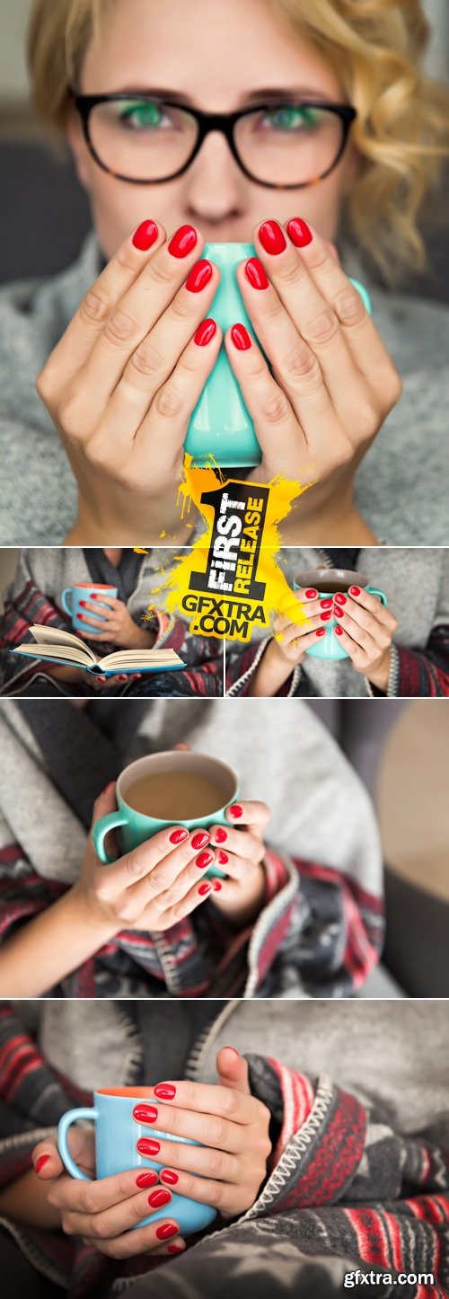 Stock Photo - Woman Holding a Cup with Hot Drink