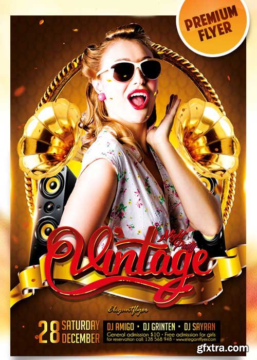 Vintage Night Party Flyer PSD Template + Facebook Cover