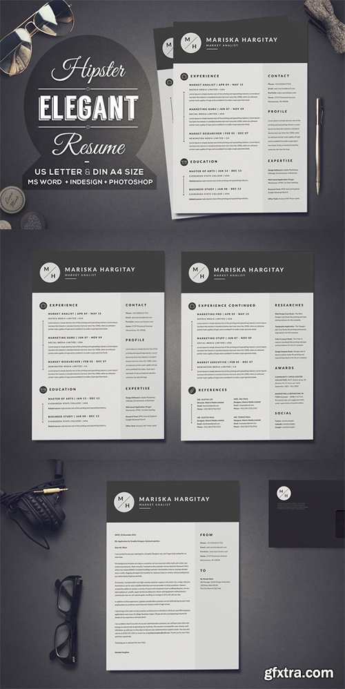 Creativemarket 2 Pages Hipster Elegant Resume 473382