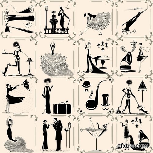 Collection of vector illustration picture retro girl male female male fashion an accessory 25 EPS