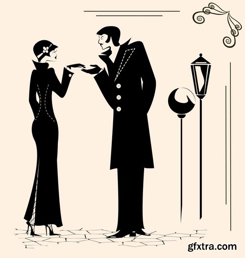 Collection of vector illustration picture retro girl male female male fashion an accessory 25 EPS