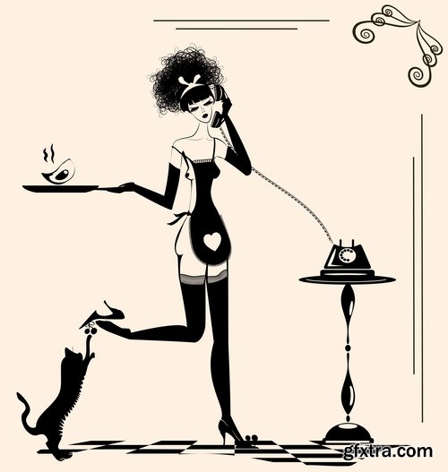 Collection of vector illustration picture retro girl male female male fashion an accessory 25 EPS