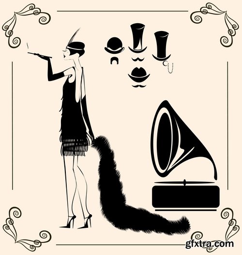 Collection of vector illustration picture retro girl male female male fashion an accessory 25 EPS