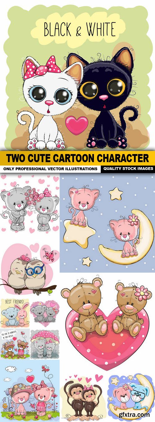 Two Cute Cartoon Character - 12 Vector