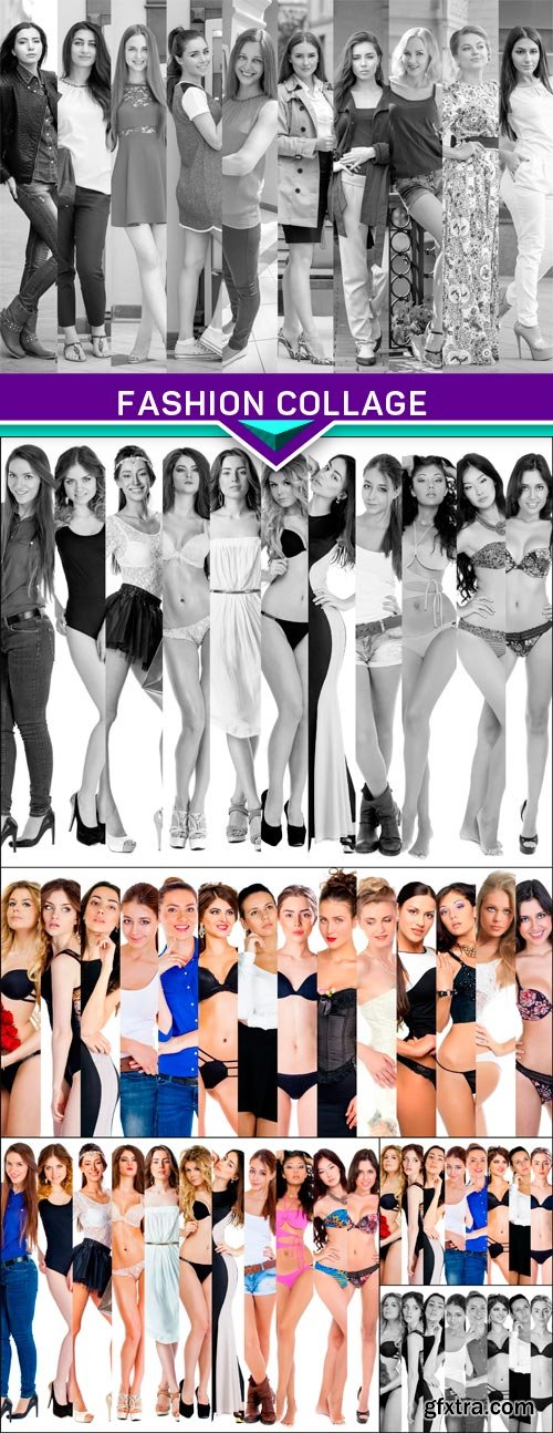 Fashion collage Group of beautiful young women 6x JPEG