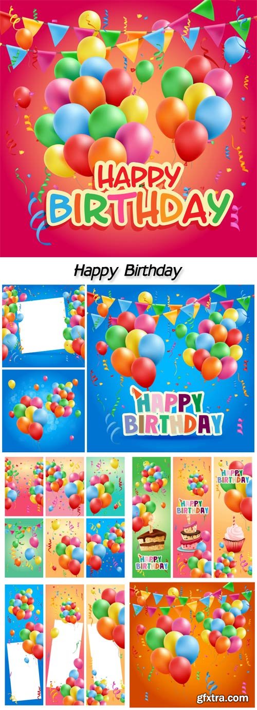 Vector cards Happy Birthday balloons