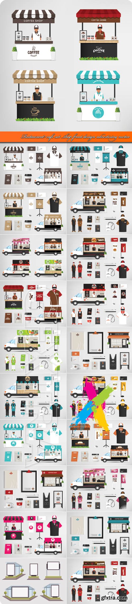 Restaurant cafe set shop front design advertising vector