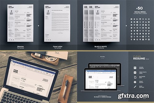 Creativemarket Clean B&W Resume - Indd + Docx 476244