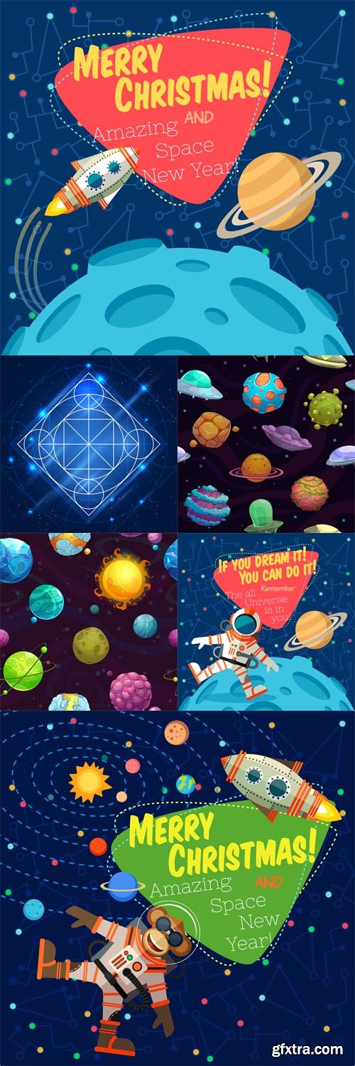 6 Space Illustrations Vector Set