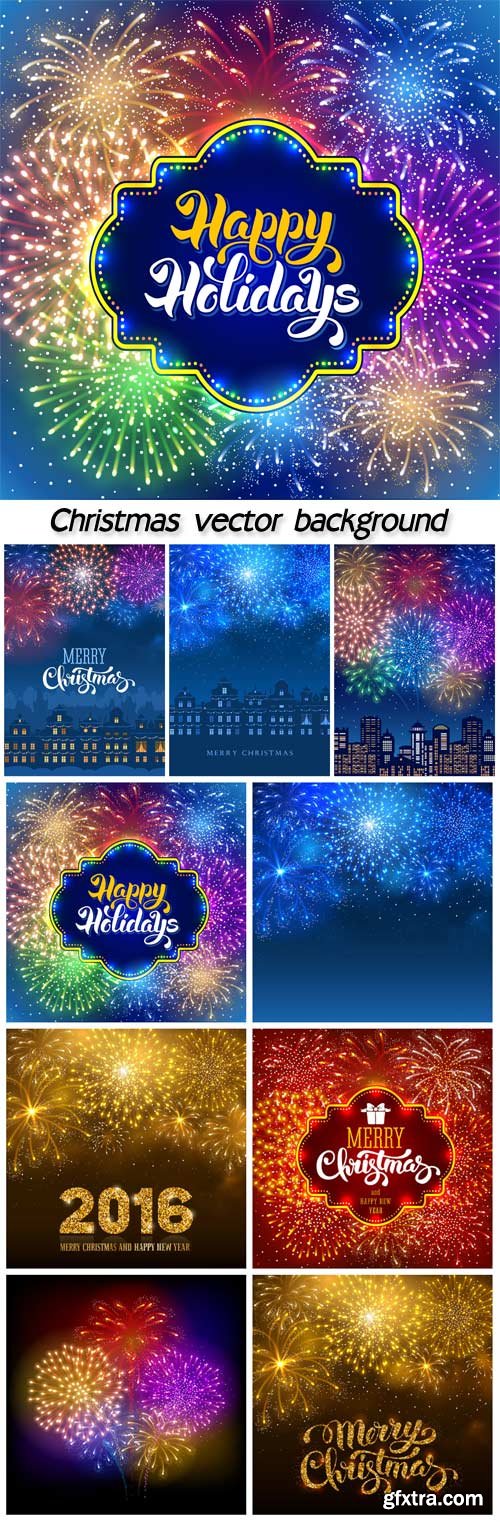 Vector Christmas background with fireworks