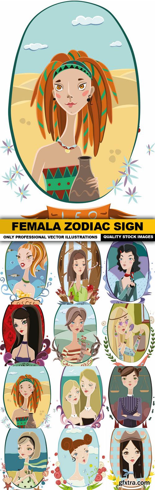 Femala Zodiac Sign - 12 Vector