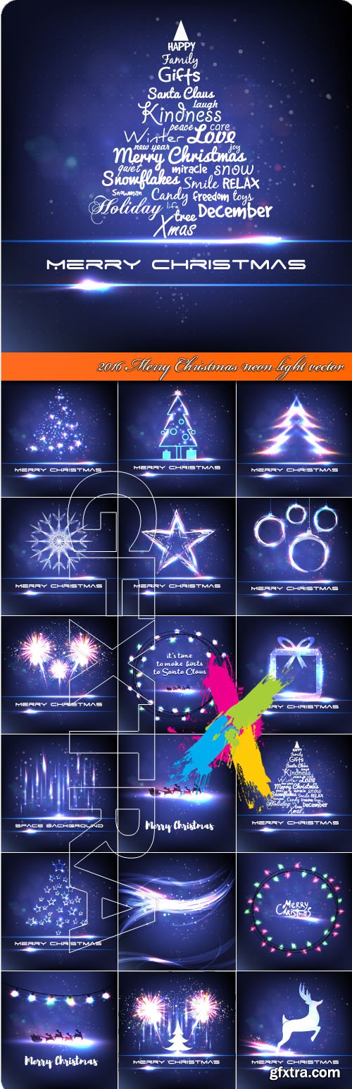 2016 Merry Christmas neon light vector