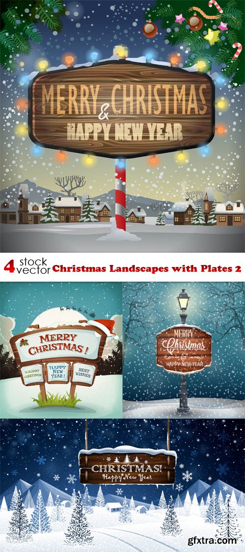 Vectors - Christmas Landscapes with Plates 2