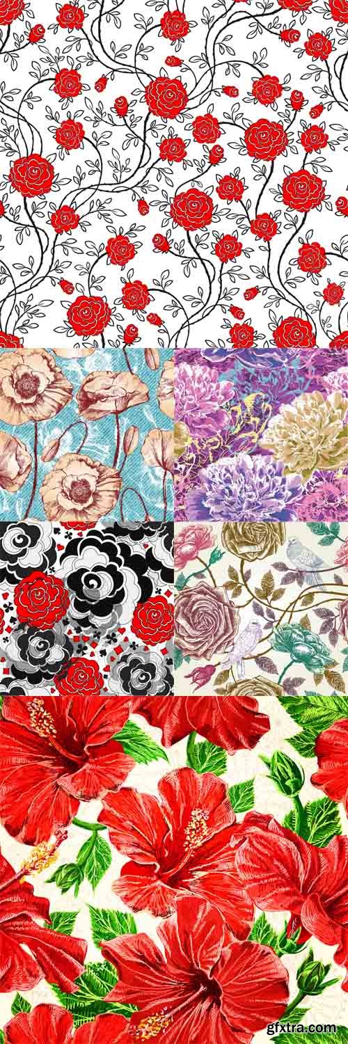 6 Romantic Seamless Flower Patterns