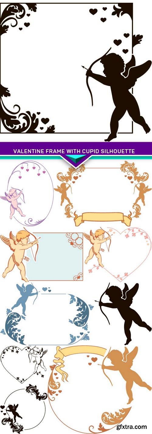 Valentine frame with Cupid silhouette  10x EPS