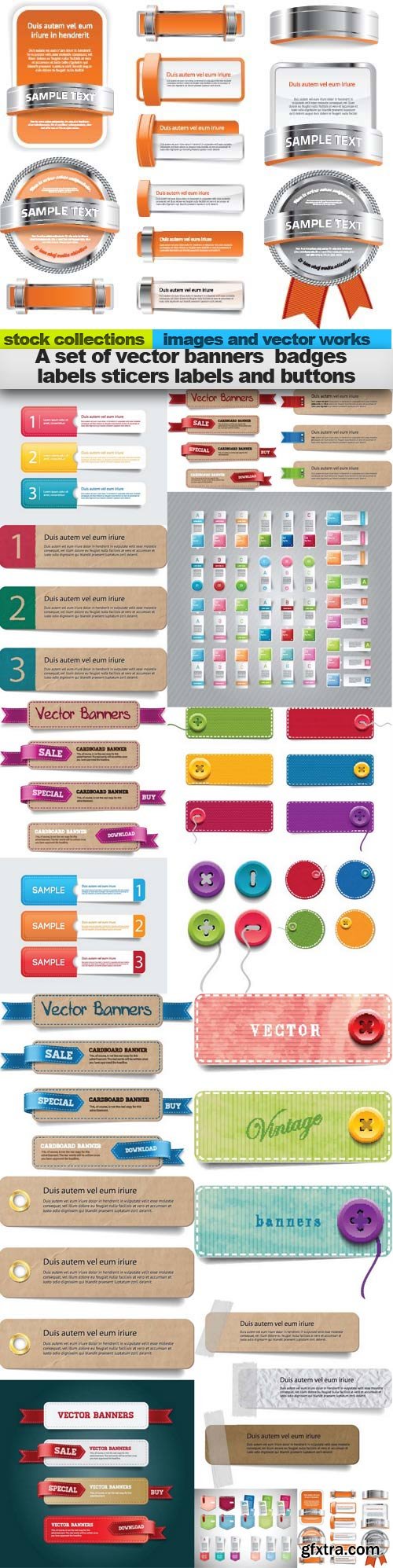 A set of vector banners badges labels sticers labels and buttons, 15 xEPS