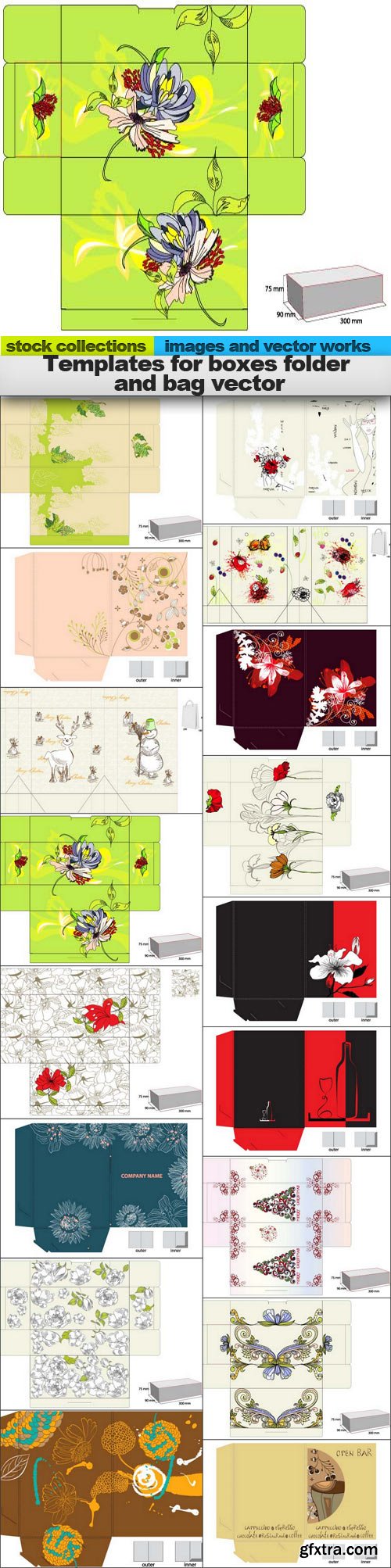 Templates for boxes folder and bag vector, 17 x EPS