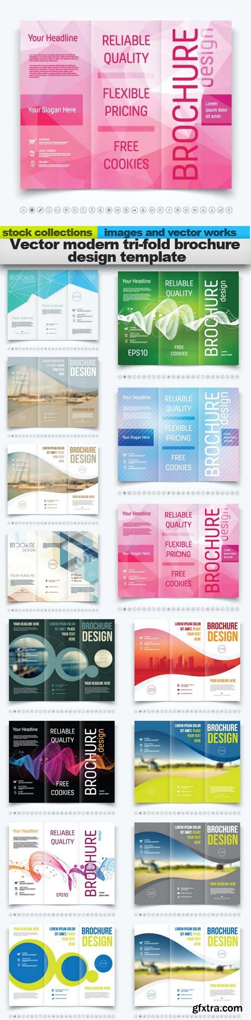 Vector modern tri-fold brochure design template, 15 x EPS