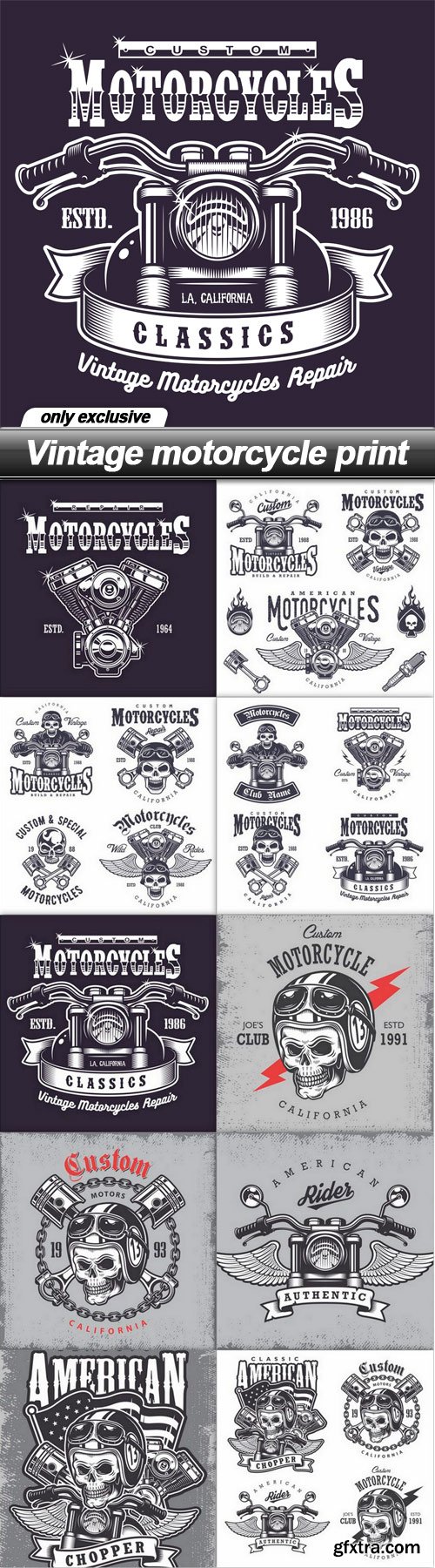 Vintage motorcycle print - 10 EPS