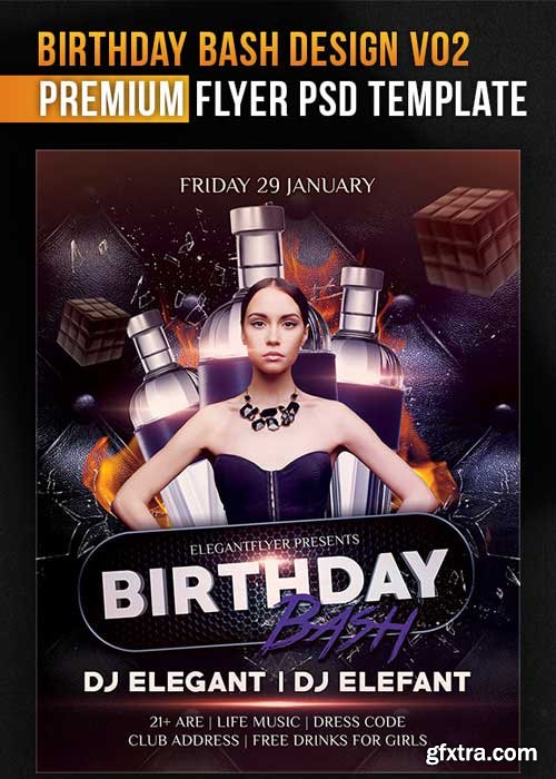 Birthday Bash Design V02 Flyer PSD Template + Facebook Cover