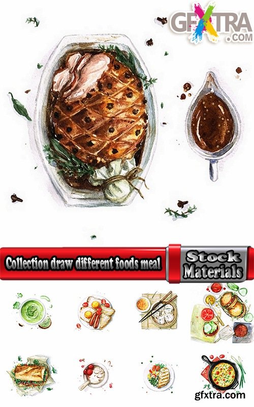 Collection draw different foods meal 25 HQ Jpeg